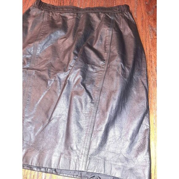 Sz 12 Brandon Thomas Black Leather Pencil Skirt Midi Mini Elastic Side Rear Zip - Picture 2 of 7